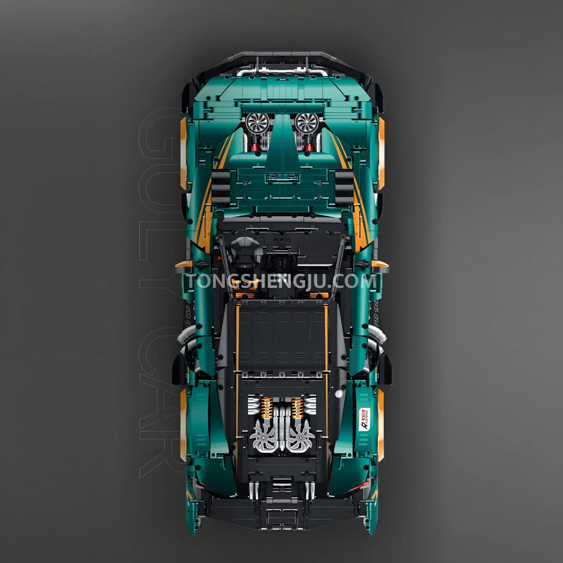 top view of guly 10647 technic aston martin vulcan sports car building blocks set model car
