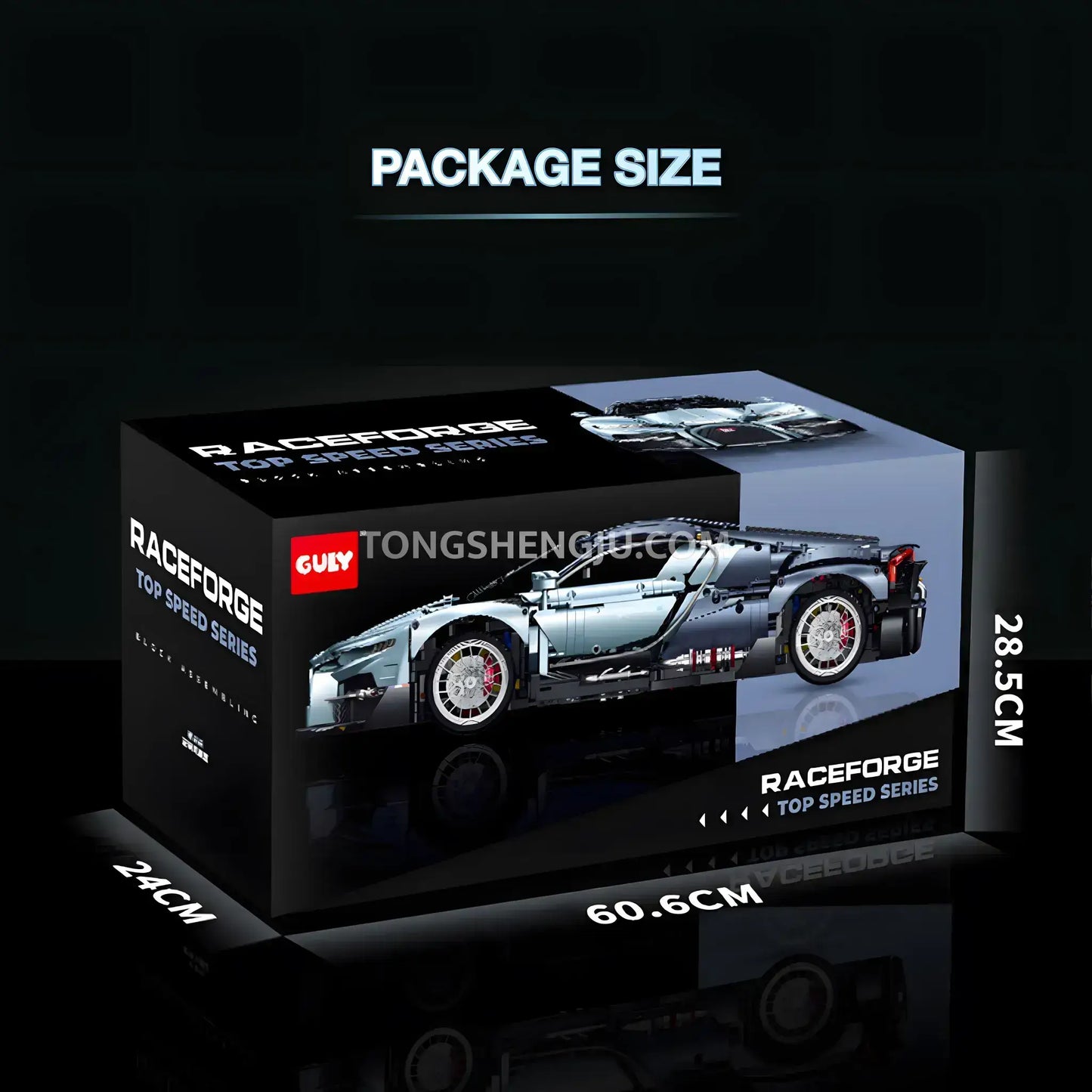 package size of guly technic 10652 bugatti tourbillon sports car building set model car 