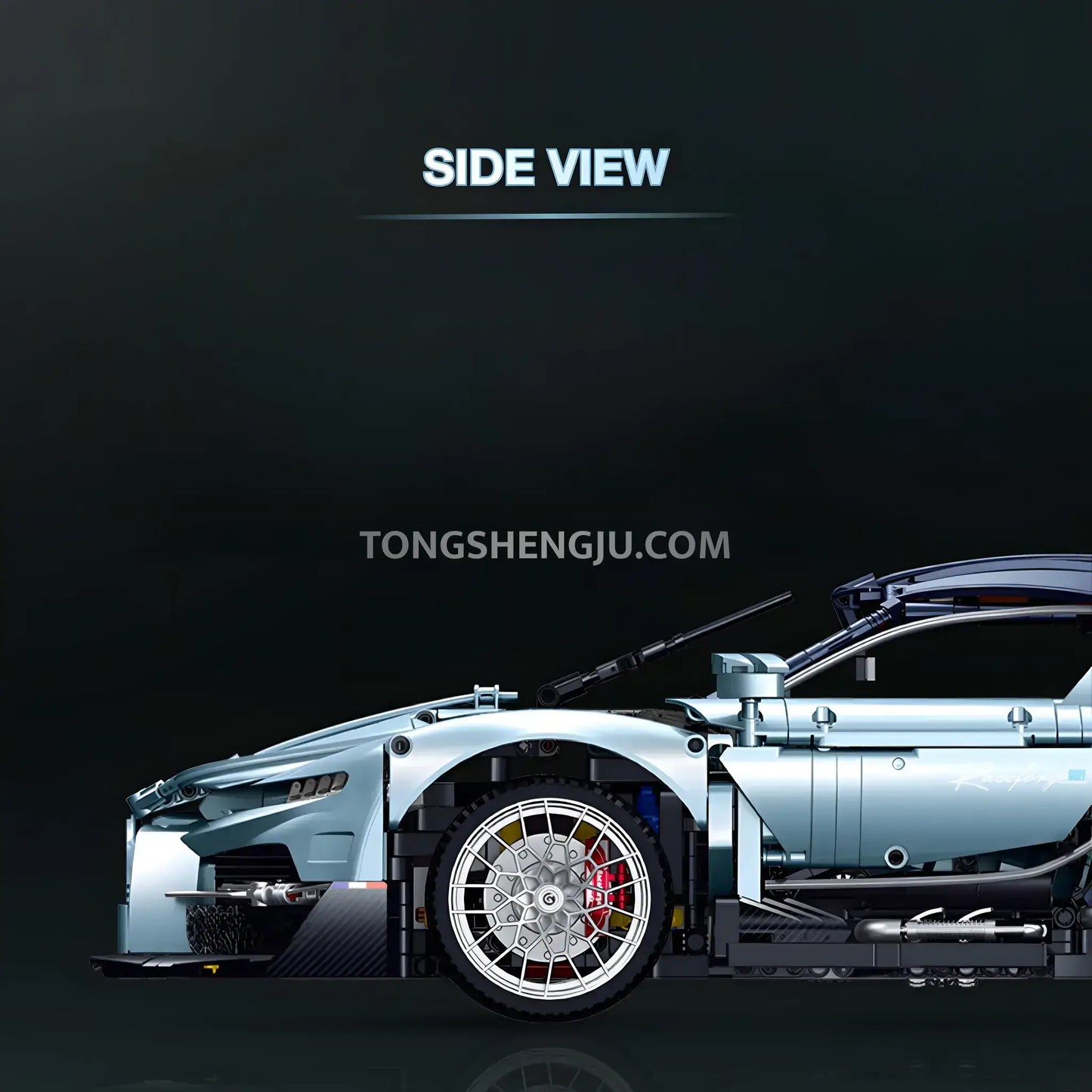 side view of guly technic 10652 bugatti tourbillon sports car building set model car