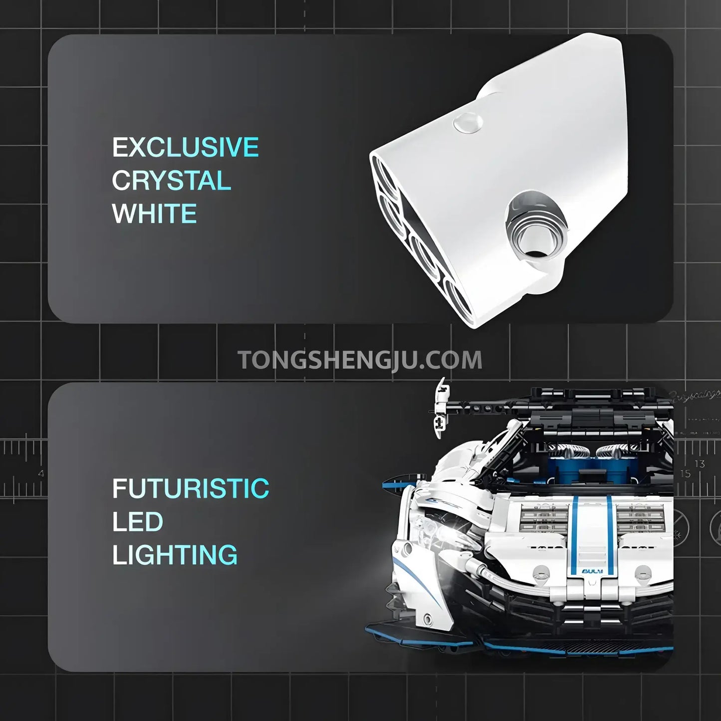 guly technic 10652 mclaren p1 drift building set model car exclusive crystal white and futuristic led lighting