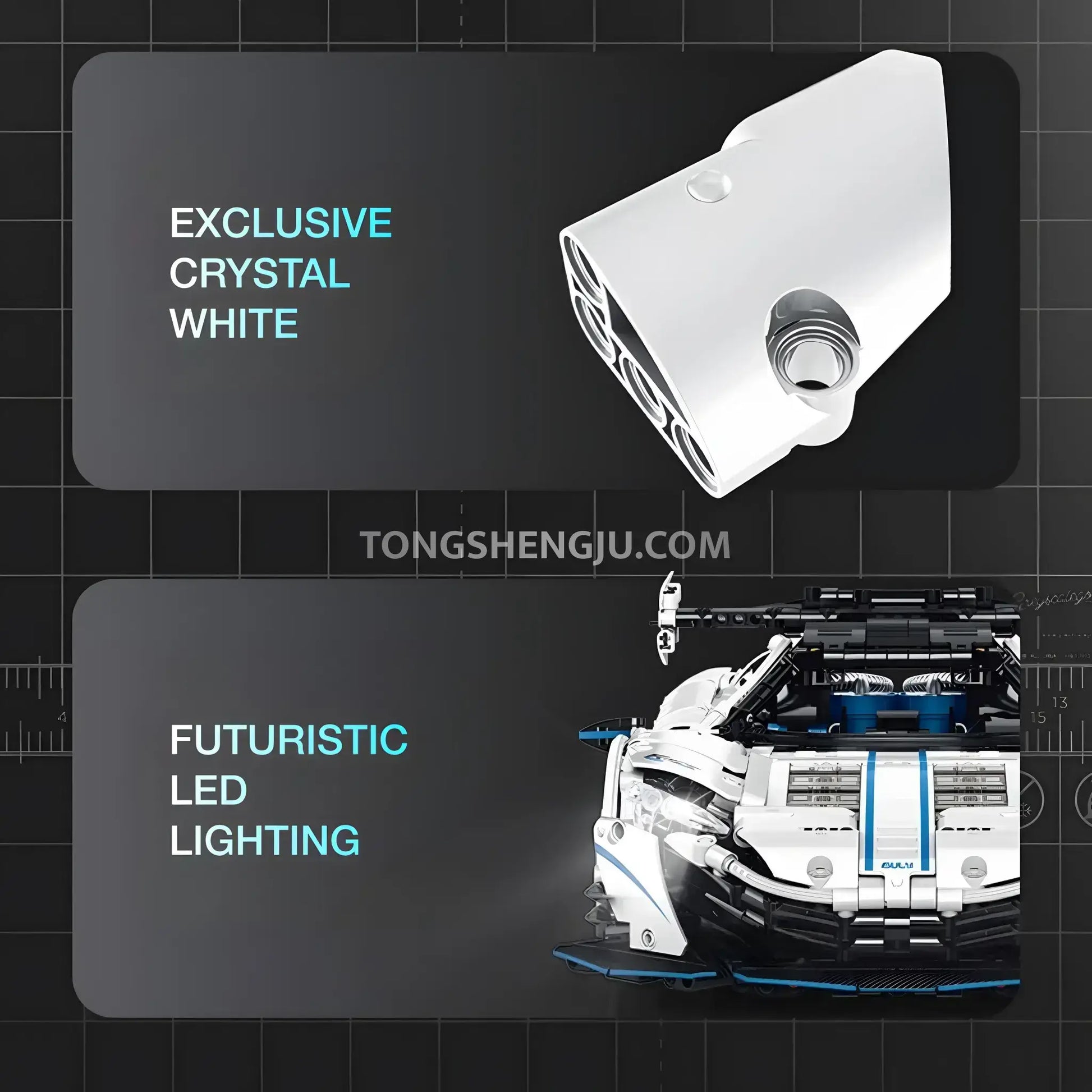 guly technic 10652 mclaren p1 drift building set model car exclusive crystal white and futuristic led lighting