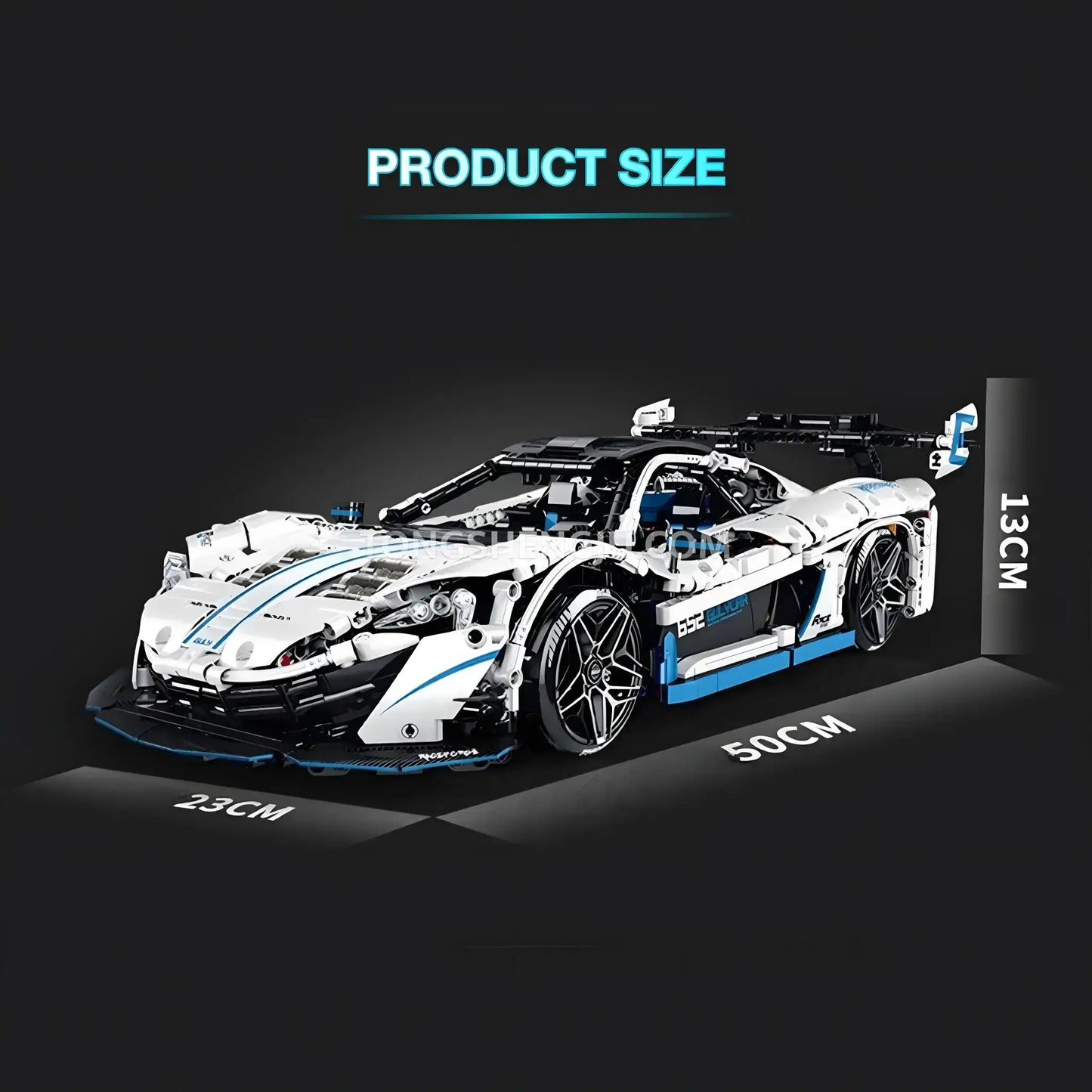product size of guly technic 10652 mclaren p1 drift building set model car