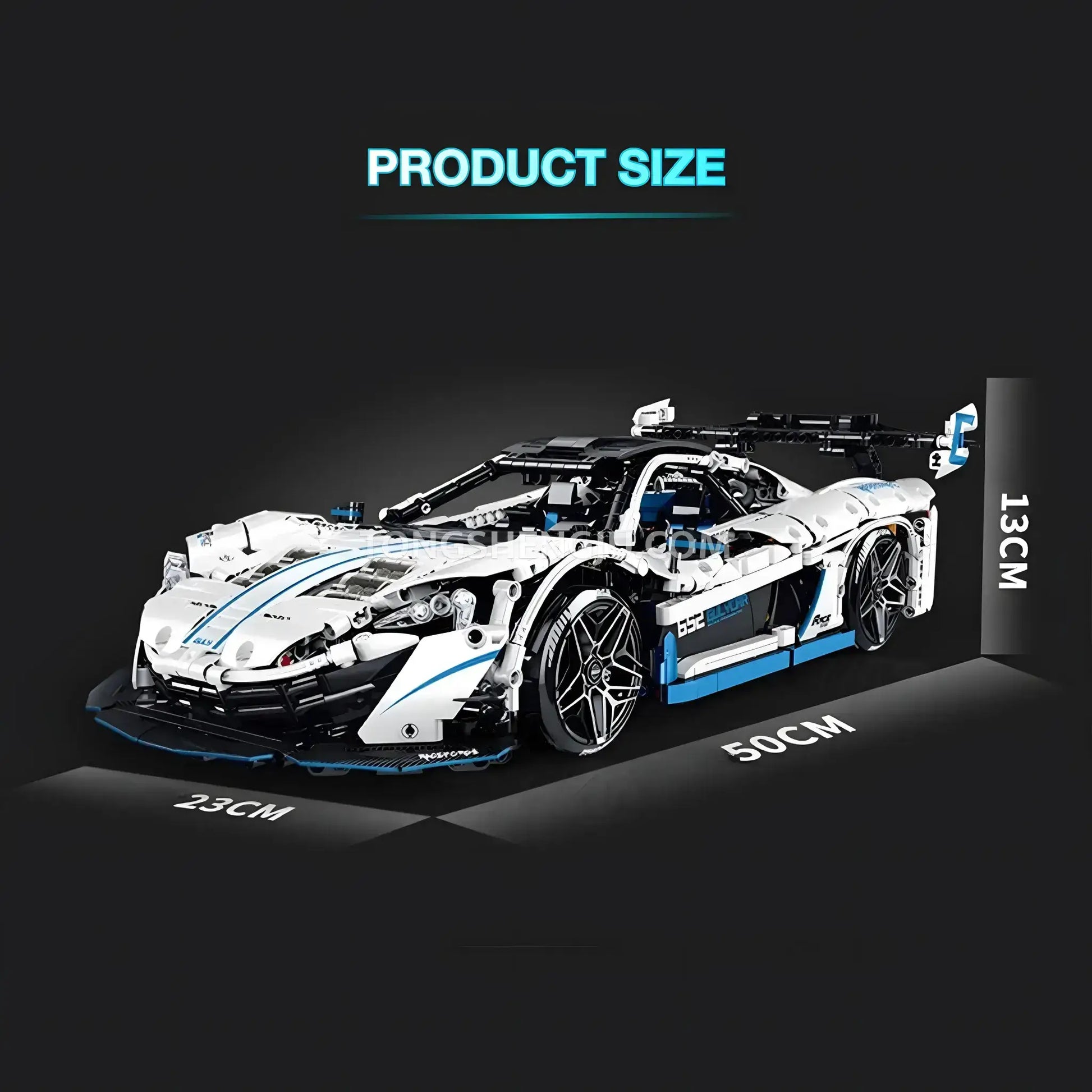 product size of guly technic 10652 mclaren p1 drift building set model car
