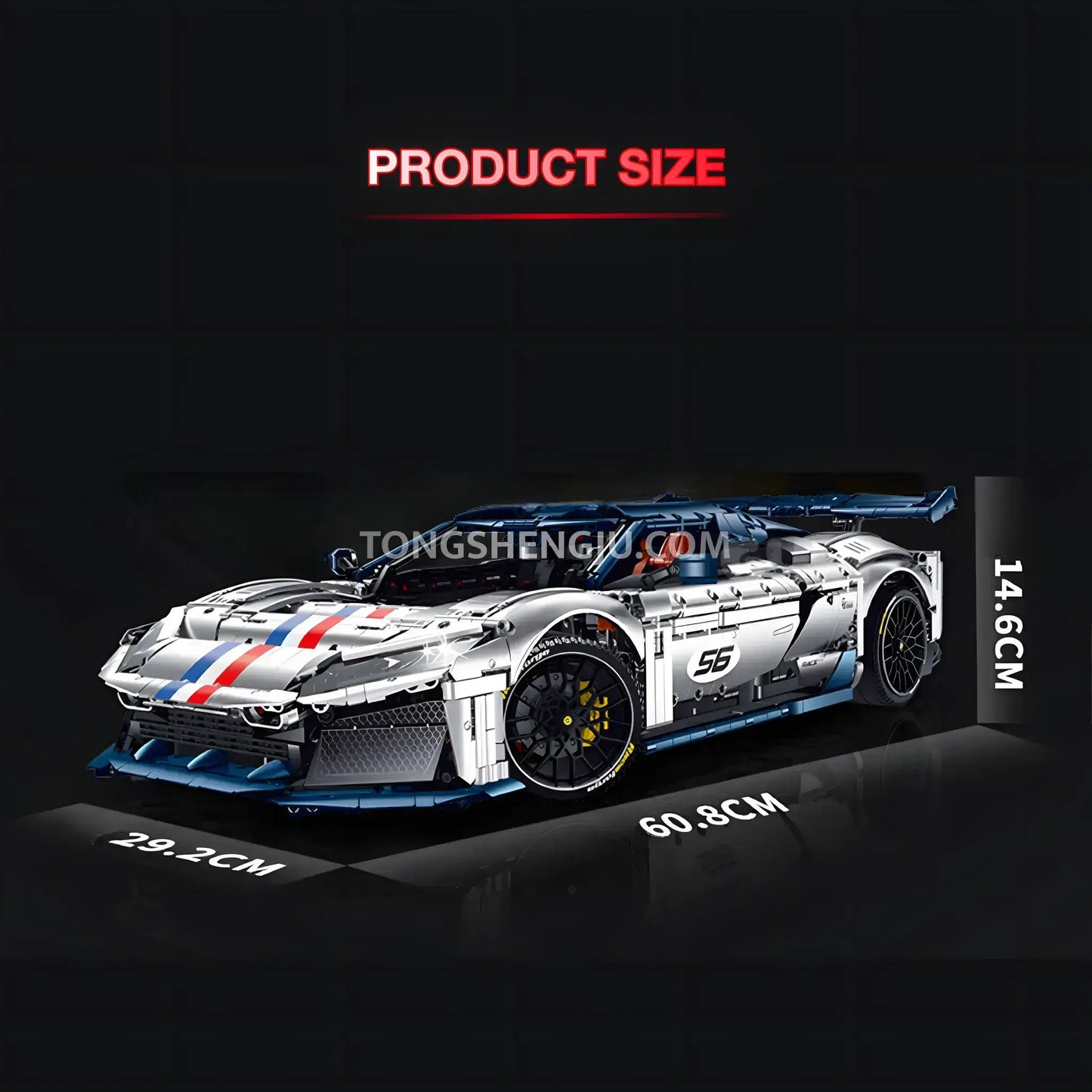 product size of guly 10656 technic falali f8 sports car building set model car