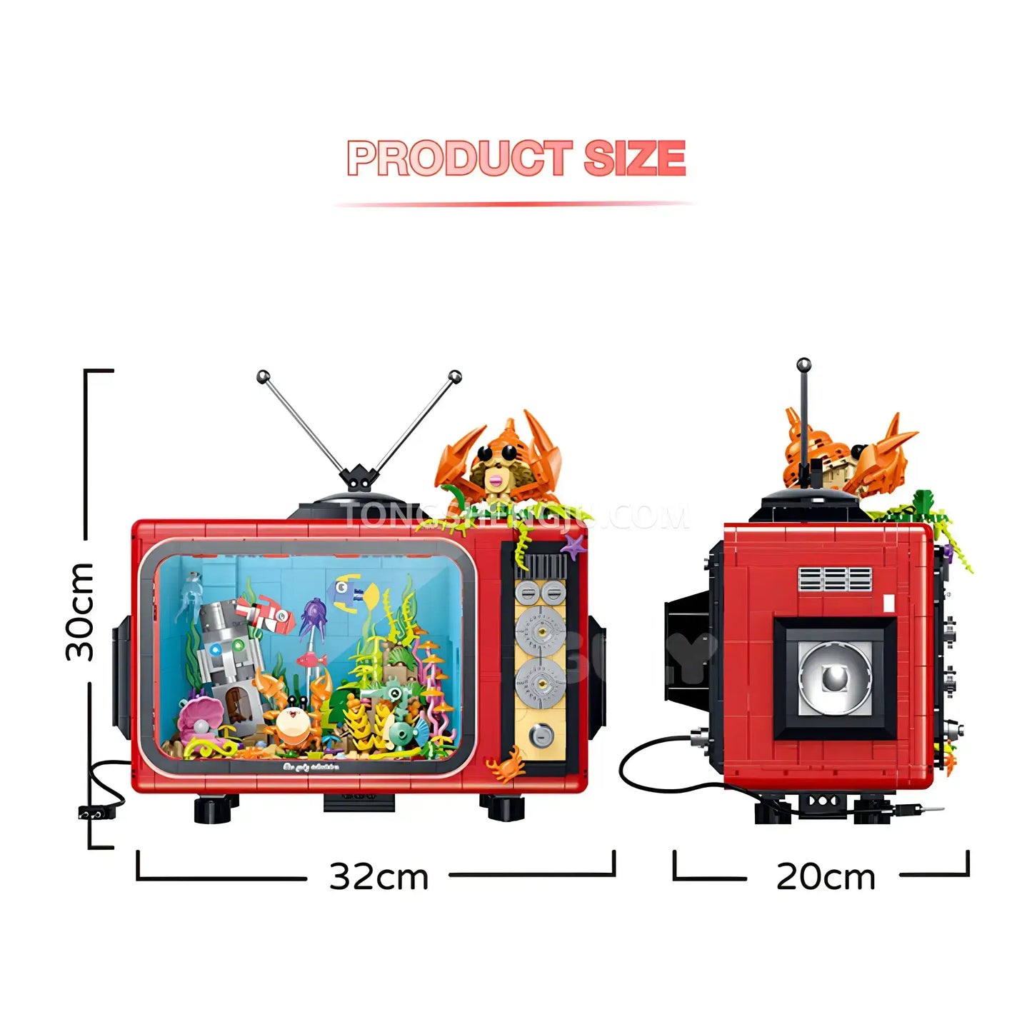 product size of guly 60518 retro tv model game building set