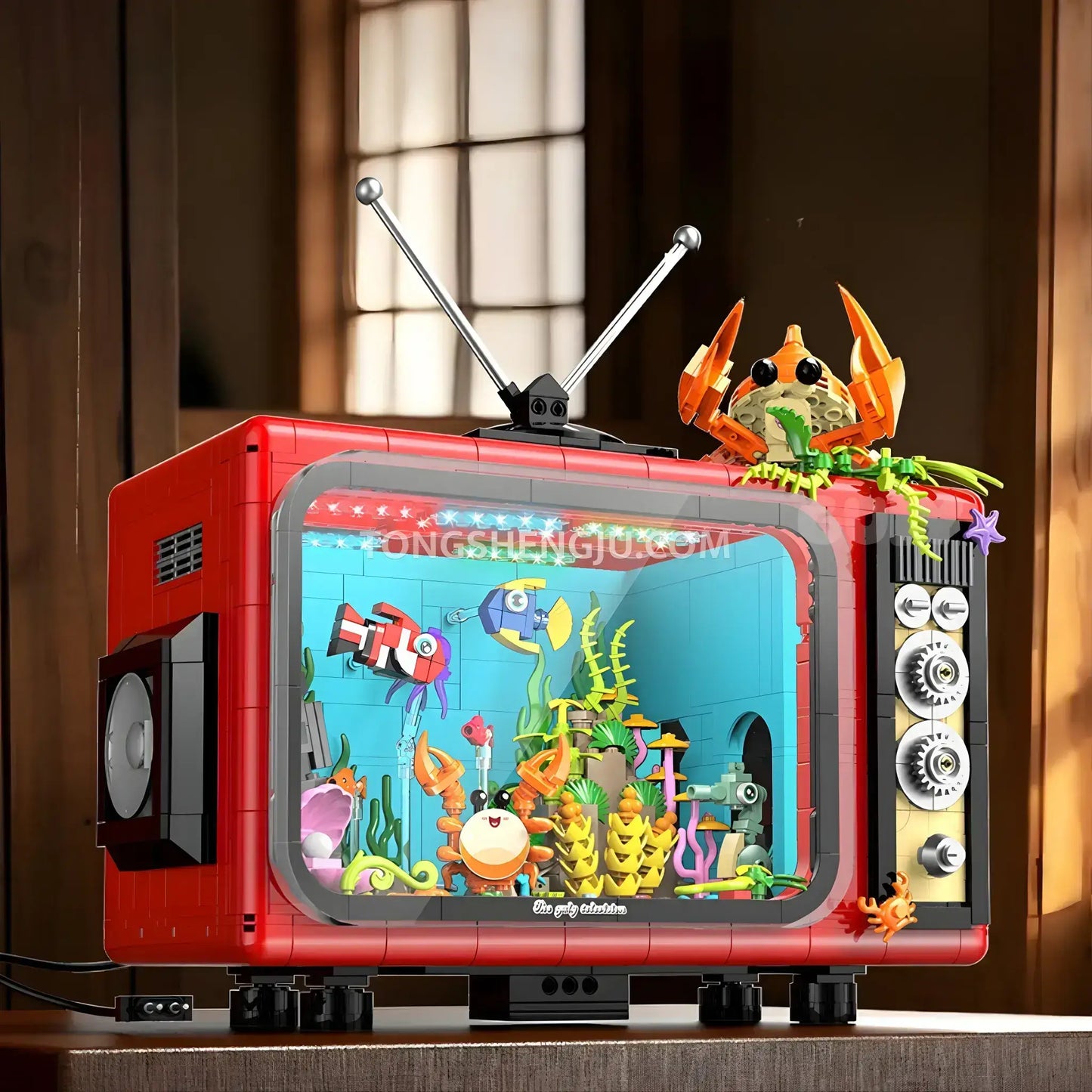 guly 60518 retro tv model game building set simulated aquarium lighting ambience