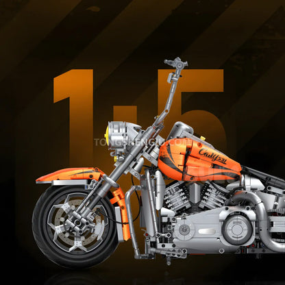 side view of guly 60531 halei softail deluxe motorcycle building blocks set model 1:5 restore details