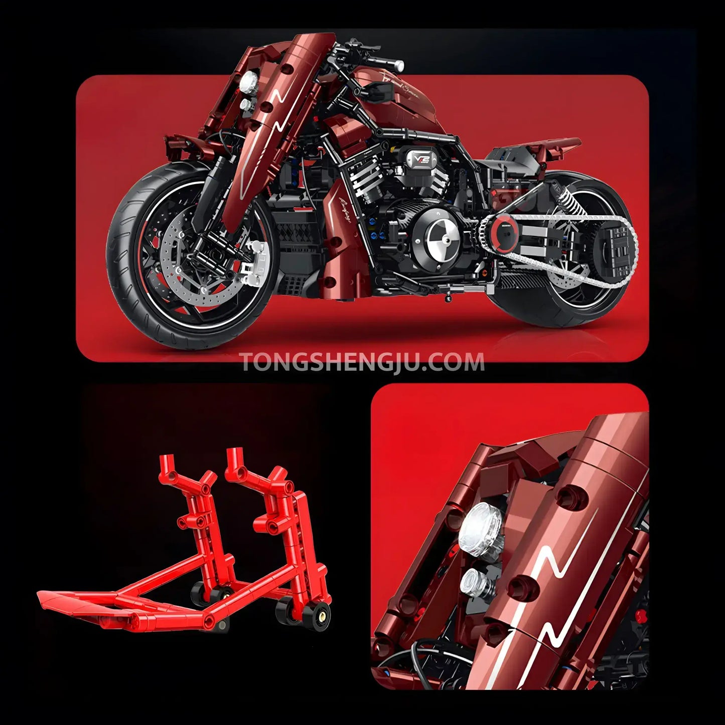 Tongshengju Technic Night Rod Motorcycle Building Blocks Set For Adults Collectible (1787PCS)