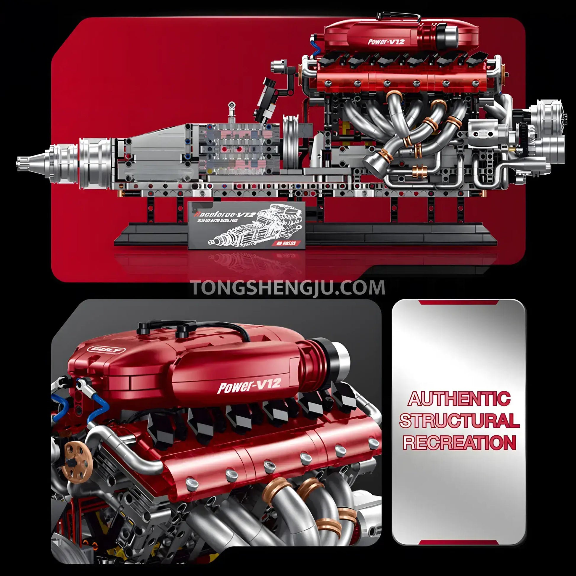 guly 60555 ferrari raceforge v12 engine model car building blocks set compatible raceforge top speed series