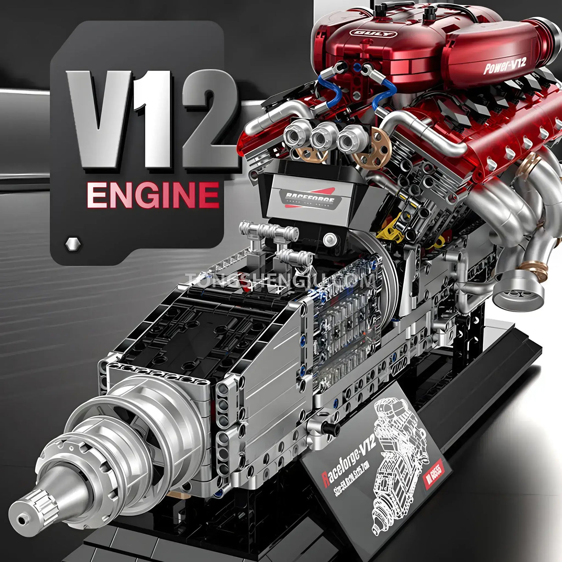 guly 60555 ferrari raceforge v12 engine model car building blocks set compatible with lego technic series