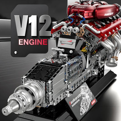 guly 60555 ferrari raceforge v12 engine model car building blocks set compatible with lego technic series