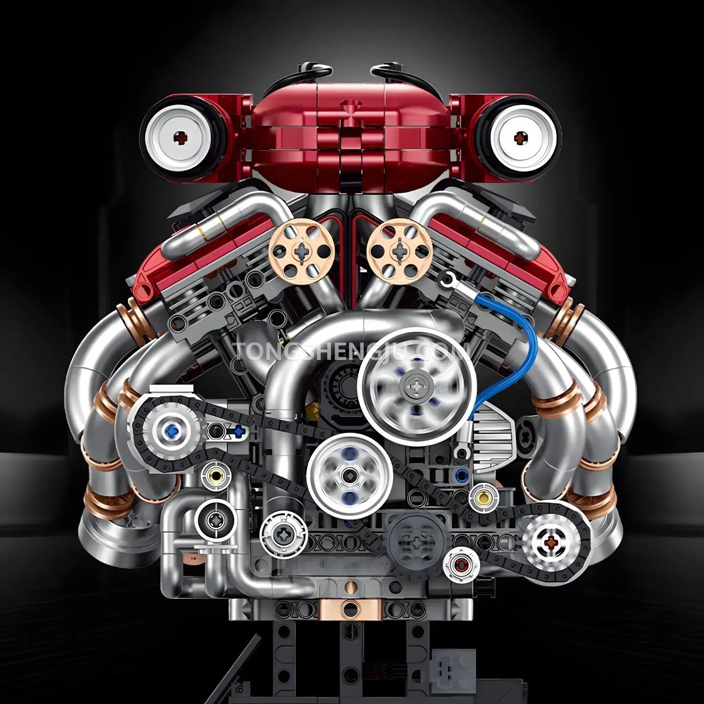 guly 60555 ferrari raceforge v12 engine model car building blocks set gear driven fan linkage