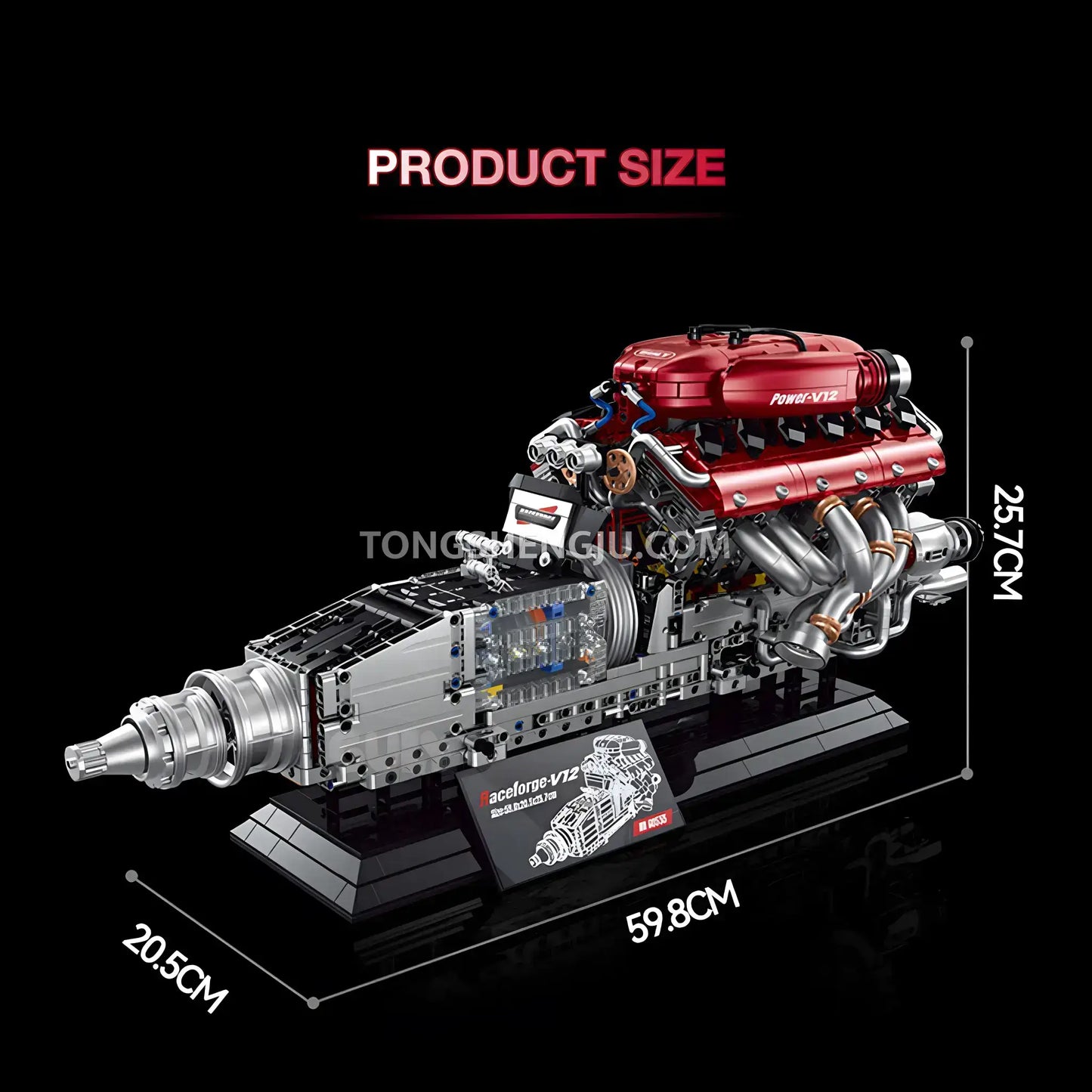 product size of guly 60555 ferrari raceforge v12 engine model car building blocks set 