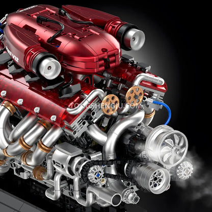 guly 60555 ferrari raceforge v12 engine model car building blocks set simulated steam spray