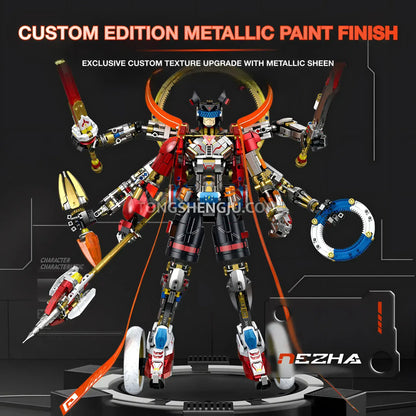 guly 80504 cyber nezha model mecha building blocks set custom edition metallic paint finish