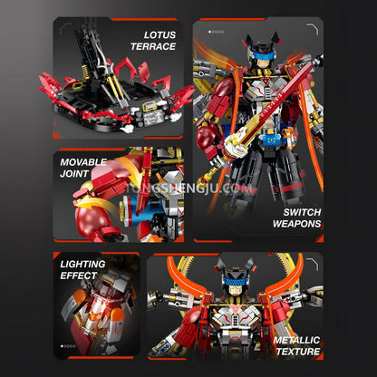 guly 80504 cyber nezha model mecha building blocks set lotus terrace and movable joint and switch weapons