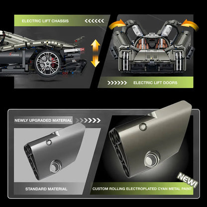 product details of GULY 10626 porsche mission x sports car building blocks set model car electric lift chassis and electric lift doors and newly upgraded material