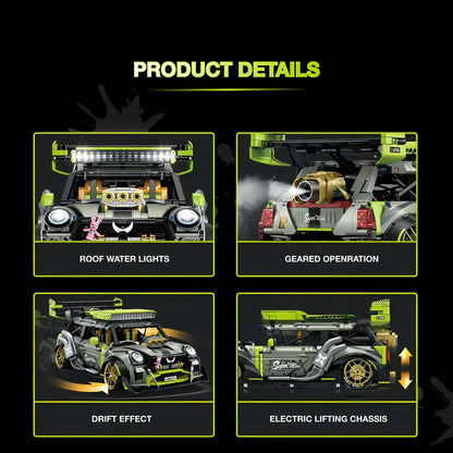 product details of guly 10632 bmmini building blocks model toy car roof water lights and geared openration and drift effect and electric lifting chassis