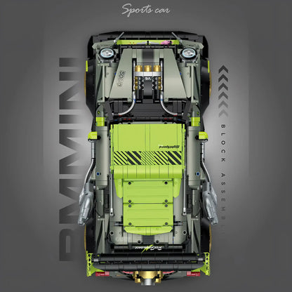 top view of guly 10632 bmmini building blocks model toy car