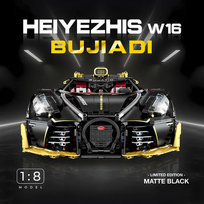 1:8 Technic bujiadi heiyezhis w16 sports car building blocks set model car from guly 10631