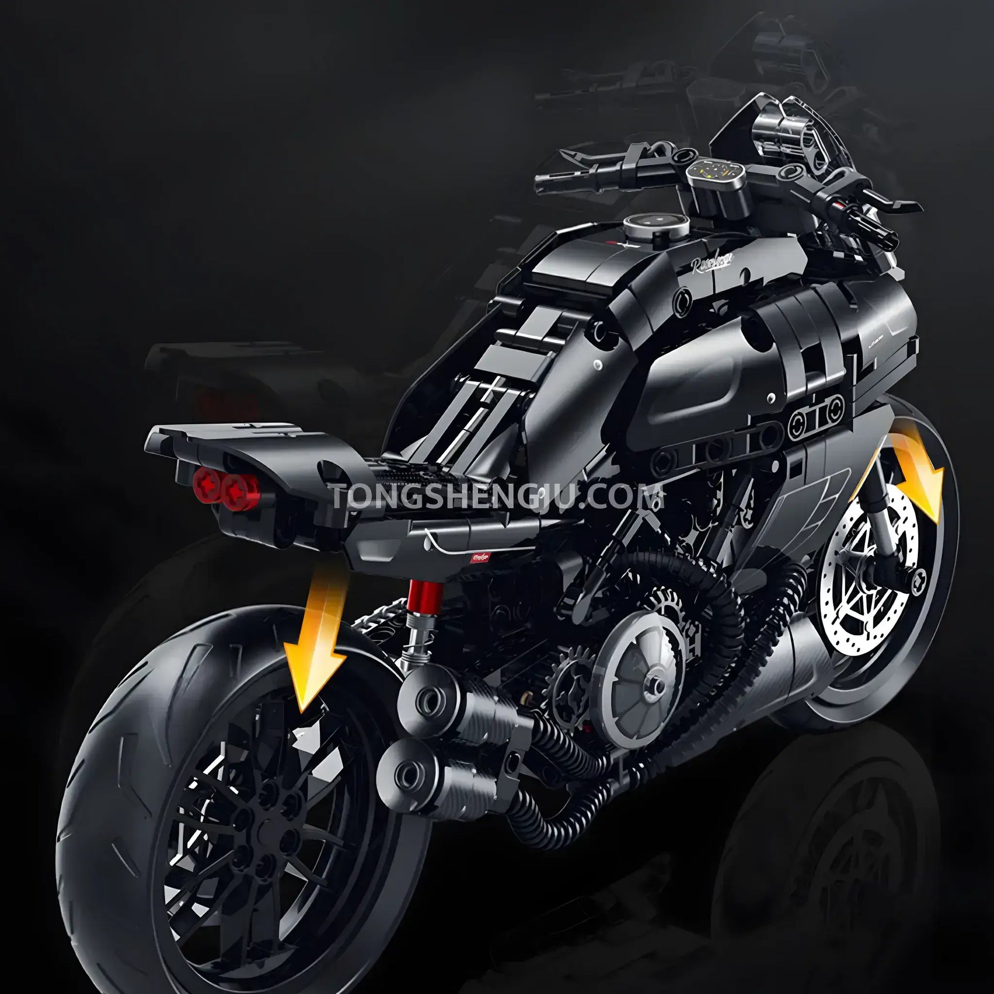 rear view of guly shuanggao 60546 ducati diavel technic motorcycle building set model motorcycle