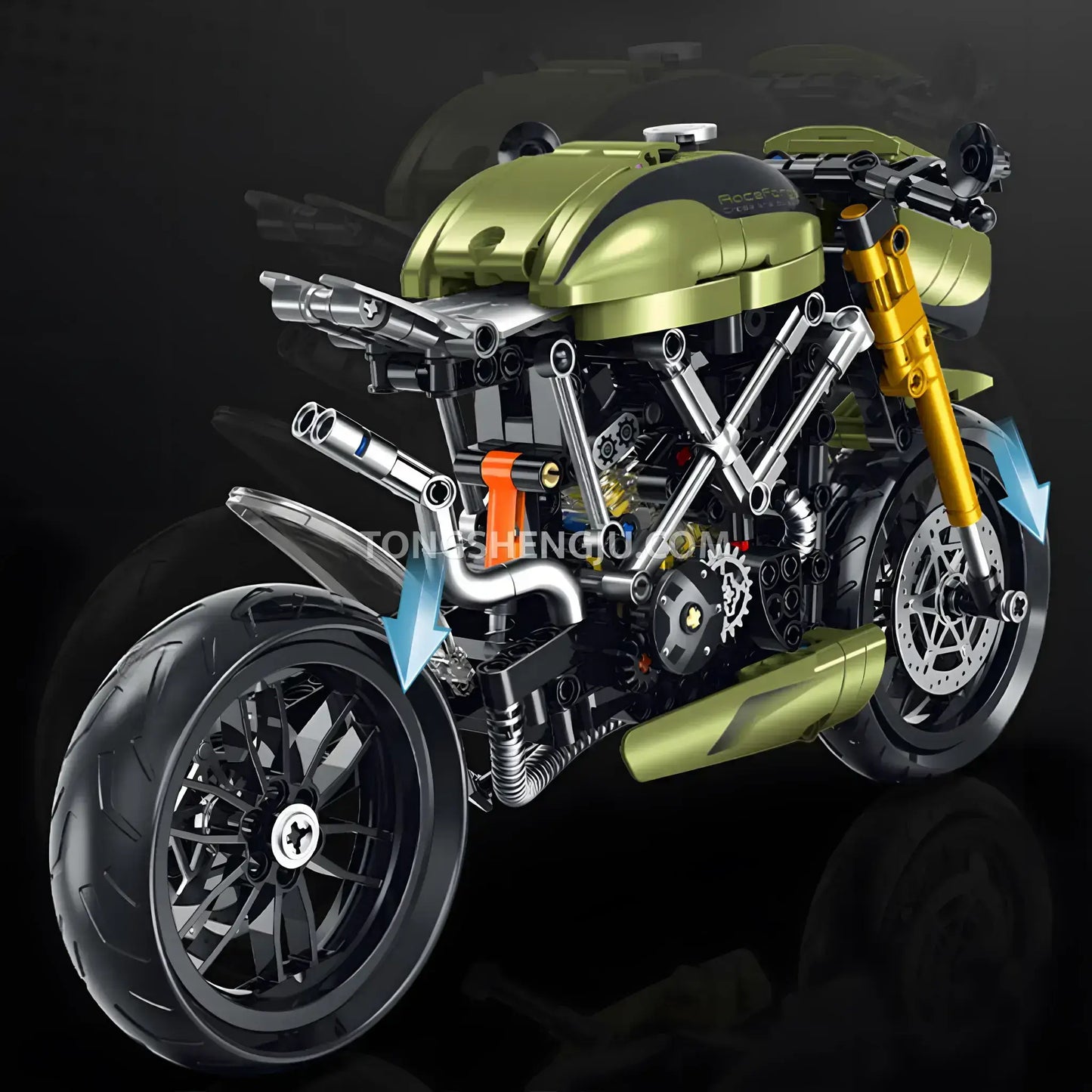 rear view of guly shuanggao 60547 ducati 848 technic motorcycle building set model motorcycle
