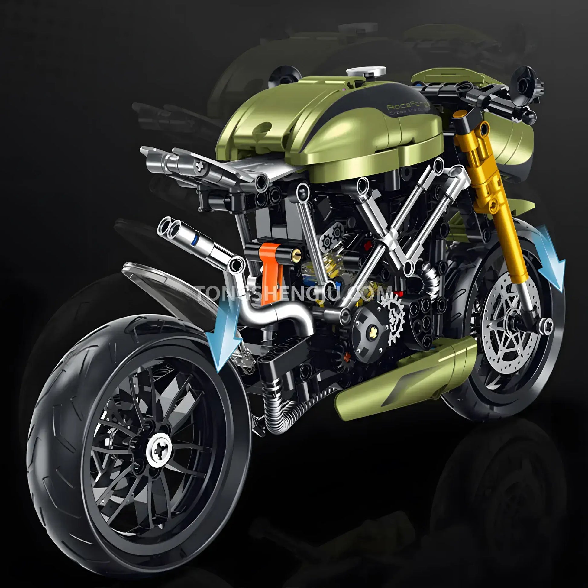 rear view of guly shuanggao 60547 ducati 848 technic motorcycle building set model motorcycle
