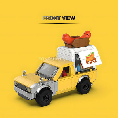 front view of happy build power build pb8858 shiba coming hotdog truck car building set model car 