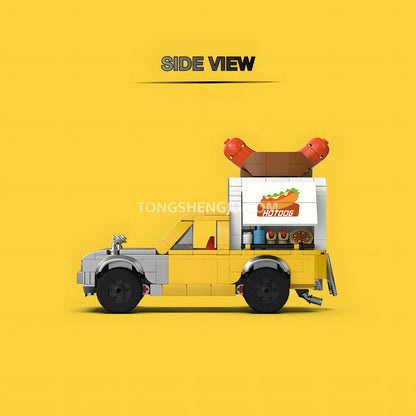 side view of happy build power build pb8858 shiba coming hotdog truck car building set model car 