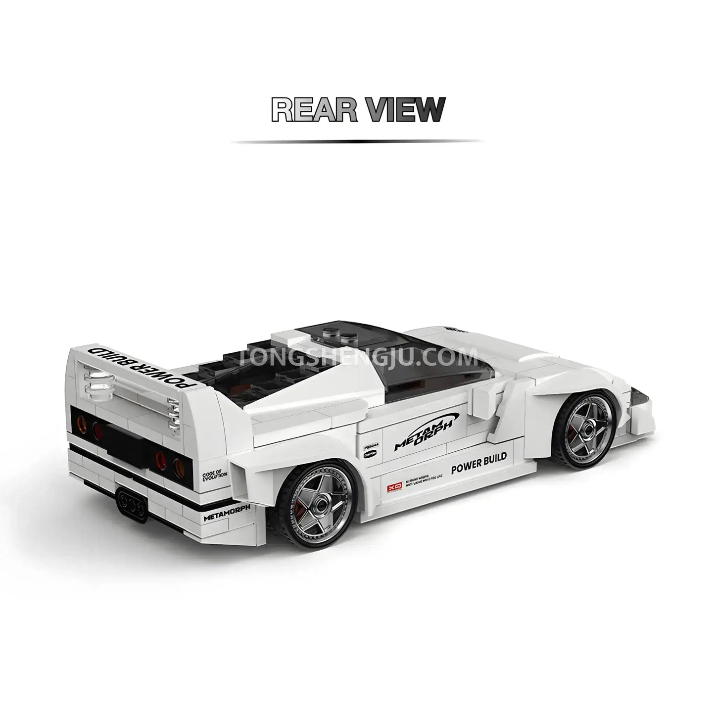 rear view of happy build power build pb8844 falali f40 sprots car building set model car