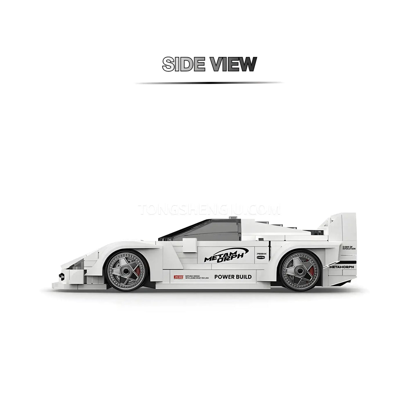 side view of happy build power build pb8844 falali f40 sprots car building set model car
