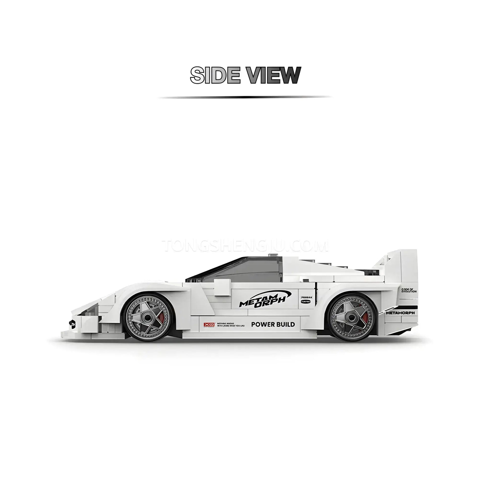 side view of happy build power build pb8844 falali f40 sprots car building set model car