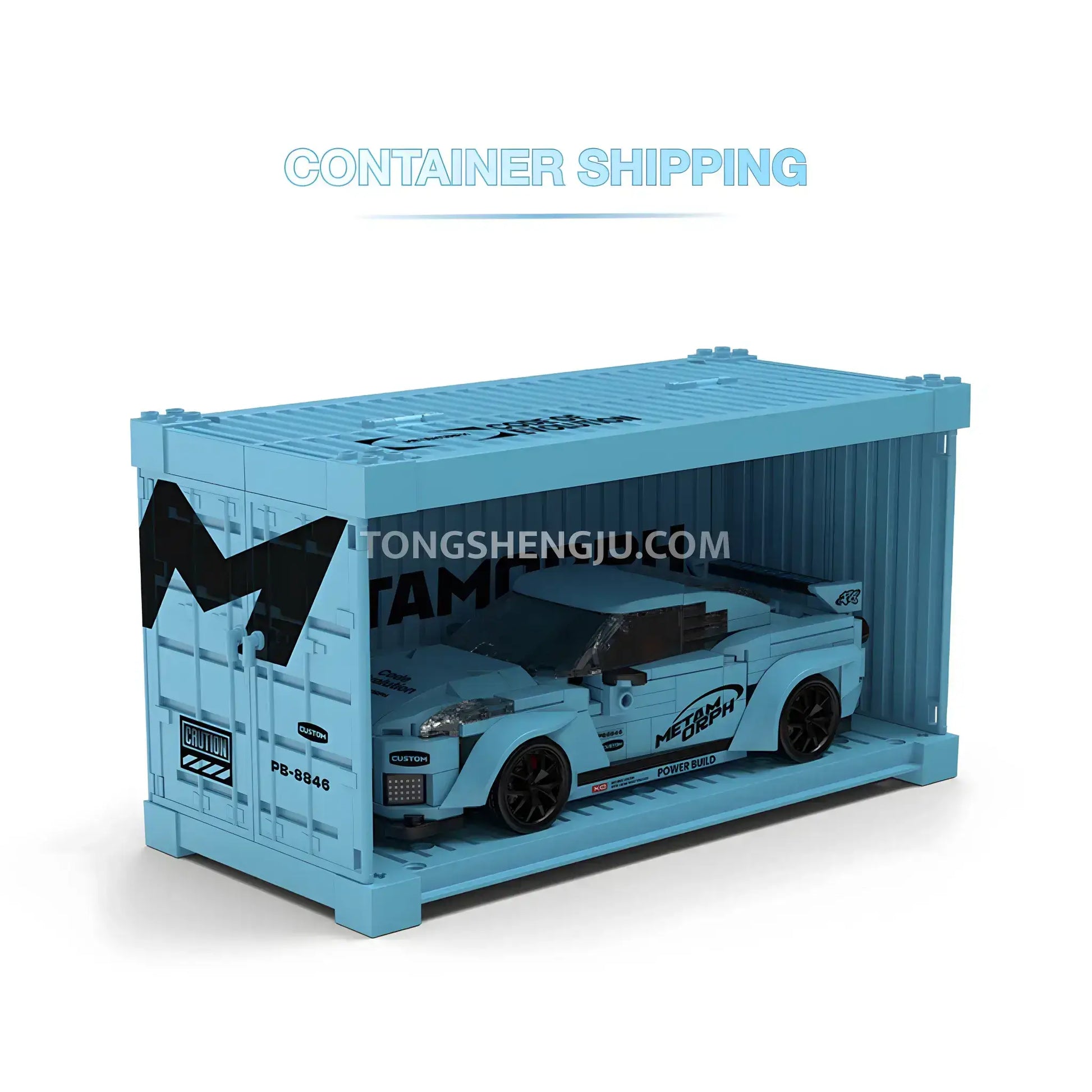 shipping container of happy build power build pb8846 nissan gtr sprots car building set model car