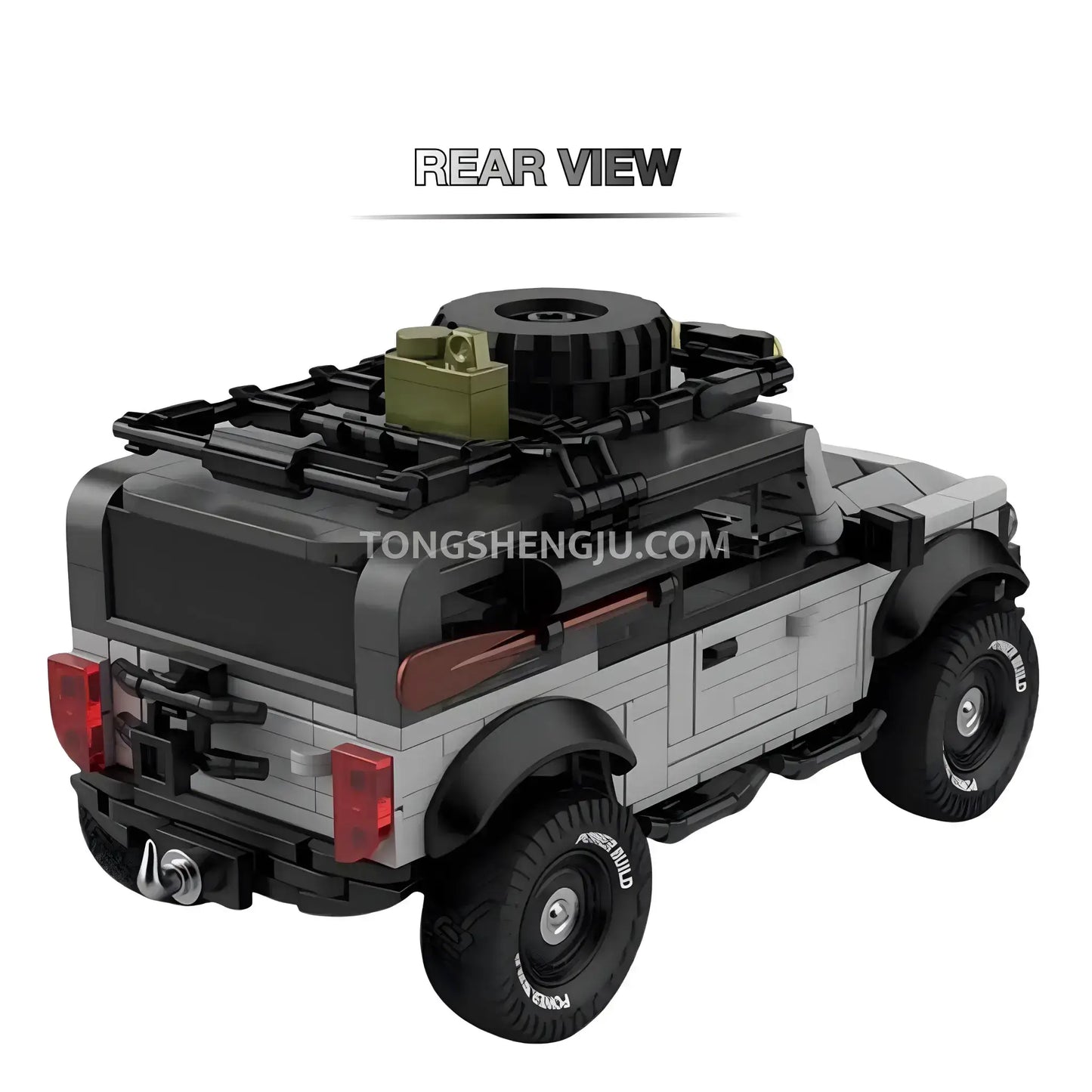 rear view of happy build power build pb8847 ford bronco off road car building set model car