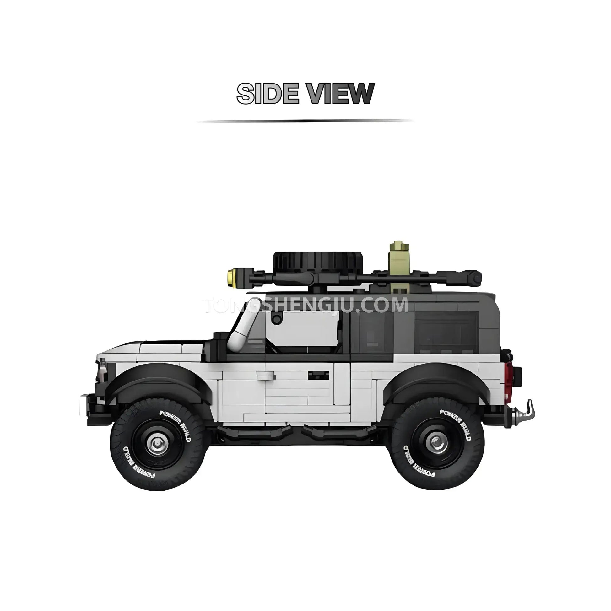 side view of happy build power build pb8847 ford bronco off road car building set model car