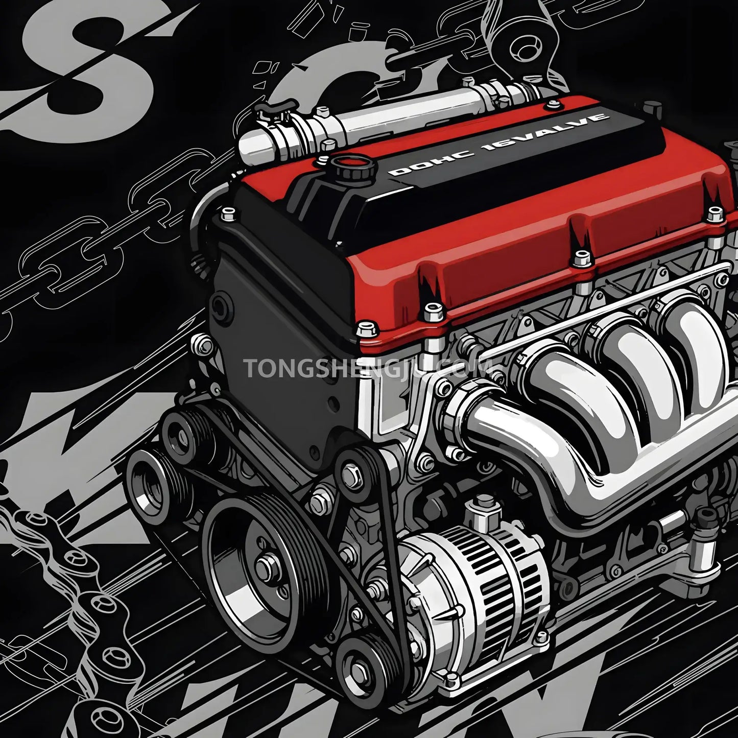 Tongshengju PowerBuild Sokun 4G63 Engine Model Car Building Blocks Set For Adults & Kids Collectible(1348PCS)