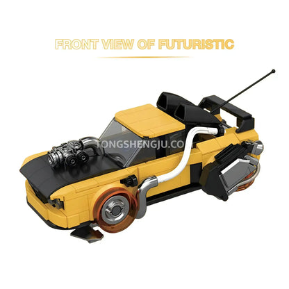 futuristic front view of happybuild powerbuild pb8826 2in1 yellow wasp pioneer car building set model car 