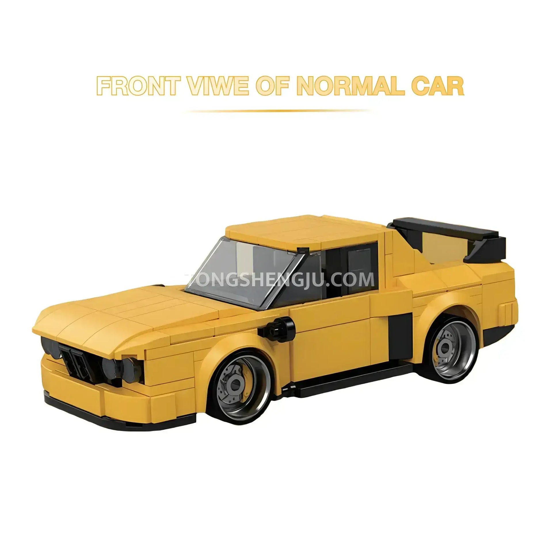 front view of happybuild powerbuild pb8826 2in1 yellow wasp pioneer car building set model car