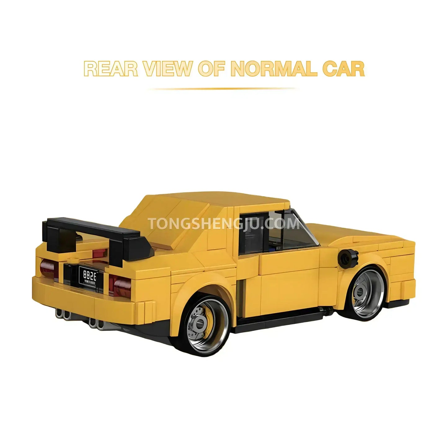 rear view of happybuild powerbuild pb8826 2in1 yellow wasp pioneer car building set model car