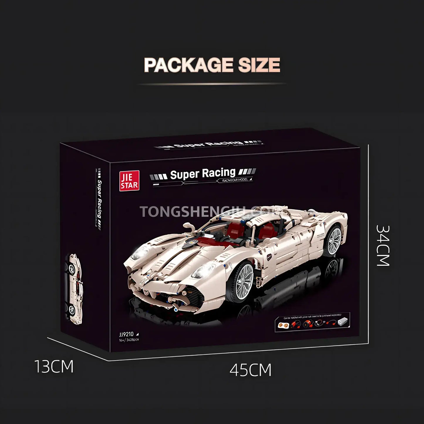 package size of jiestar jj9210 pagani utopia technic car building blocks set model car
