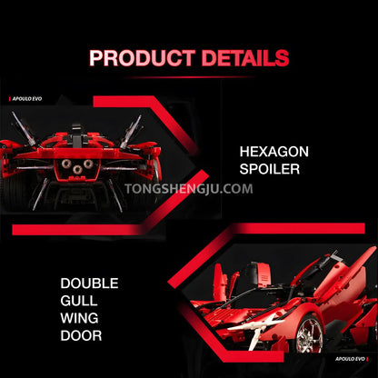 kbox 10519 apollo evo technic car building blocks set model car hexagon spoiler and double gull wing doors