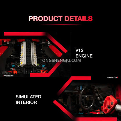 kbox 10519 apollo evo technic car building blocks set model car  v12 engine and simulated interior