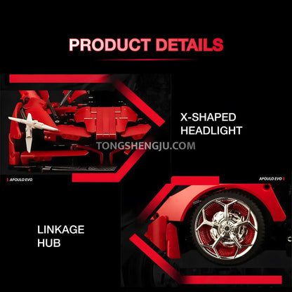 kbox 10519 apollo evo technic car building blocks set model car xshaped headlight and linkage hub