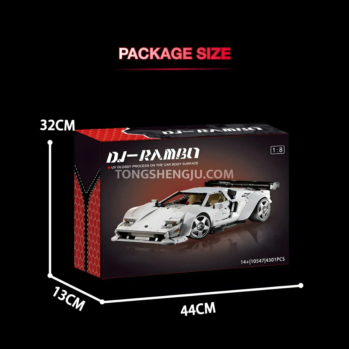 kbox 10547 technic lamborghini countach sports car building set model car front of package