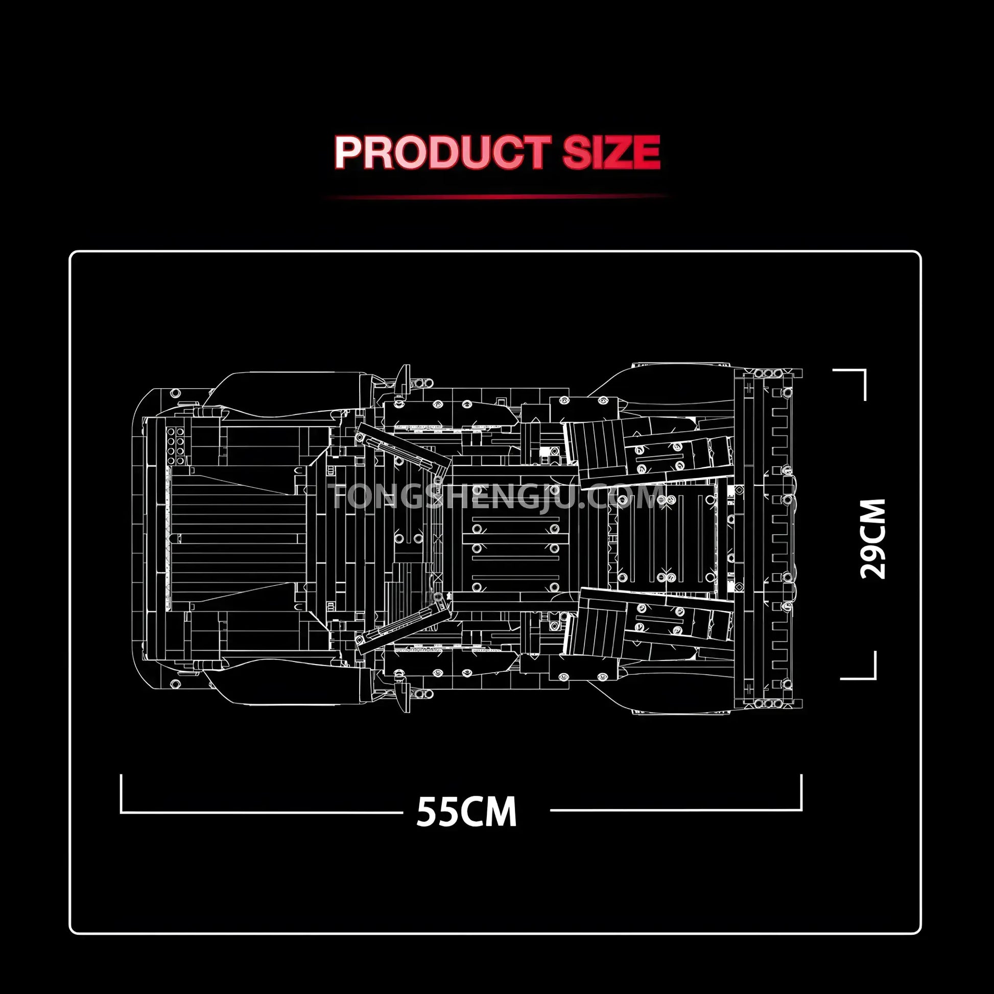 top view of kbox 10547 technic lamborghini countach sports car building set model car