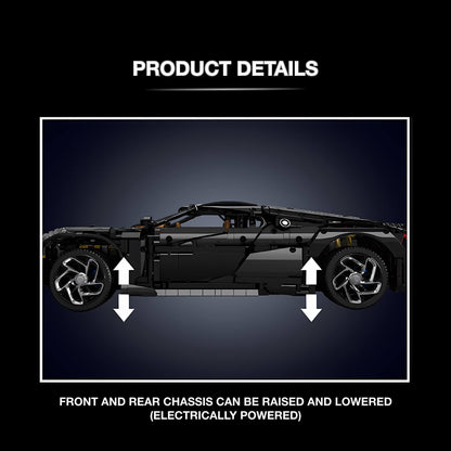 mould king bugatti la voiture noire building blocks model toy car front and rear chassis can be raised and lowered