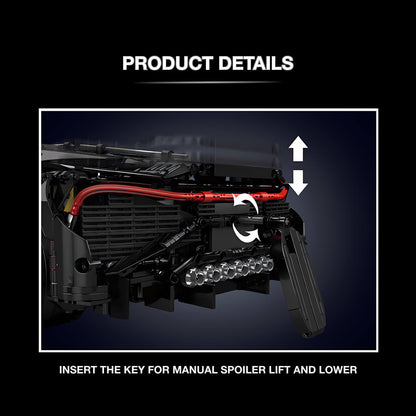 mould king bugatti la voiture noire building blocks model toy car insert the key for manual spoiler lift and lower