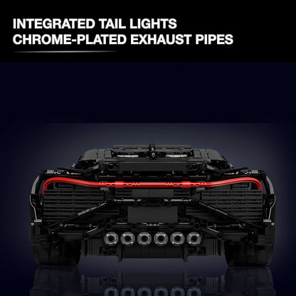 mould king bugatti la voiture noire building blocks model toy car  integrated tail lights chrome plated exhaust pipes