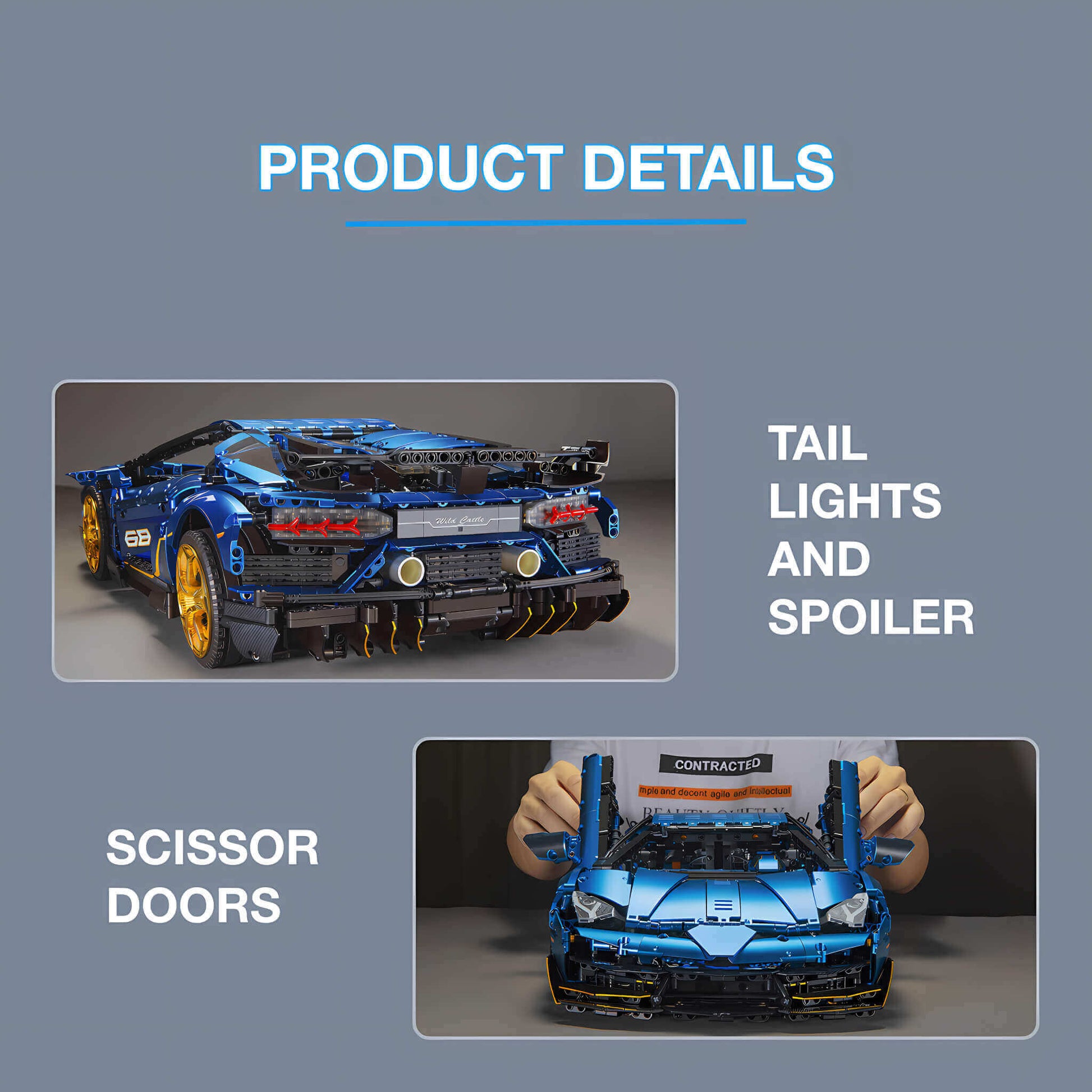 product details of kbox lamborghini svj building blocks model toy car tail lights and spoiler and scissor doors