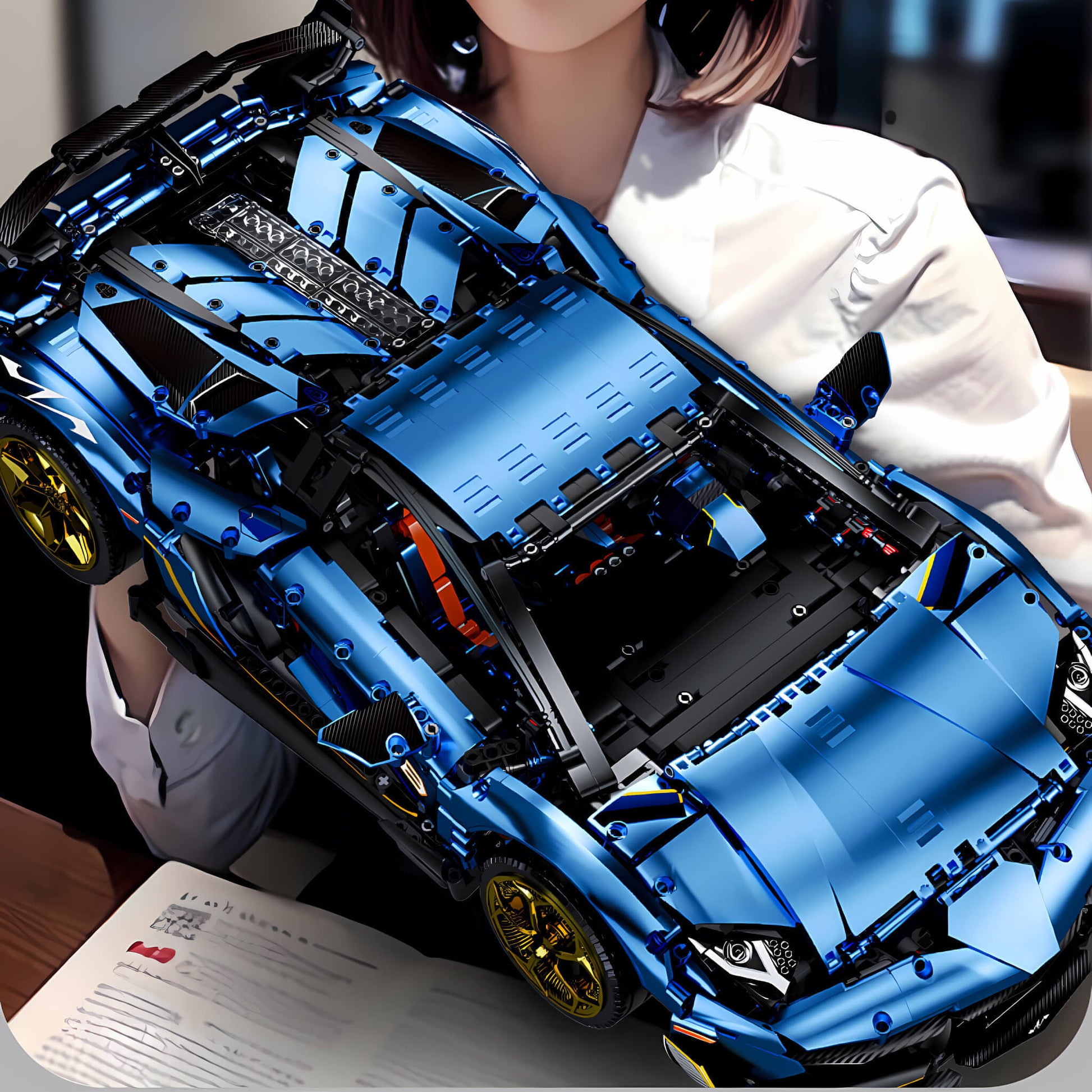 top view of kbox lamborghini svj building block model toy car